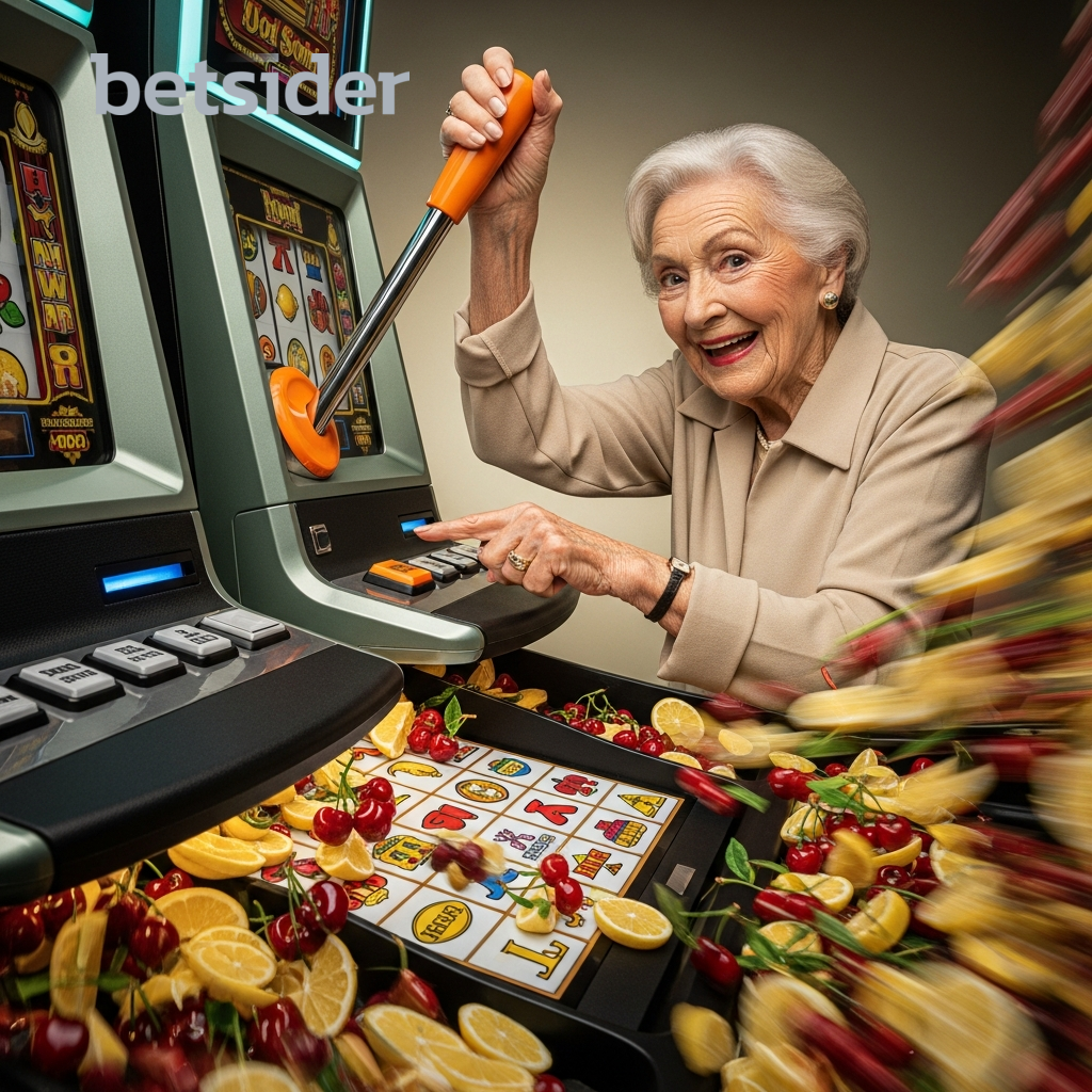Excited person winning at a slot machine.